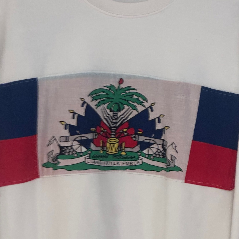 Vintage The Jacques Haiti Flag Sweatshirt Mens White Cotton size L/XL - Picture 2 of 9
